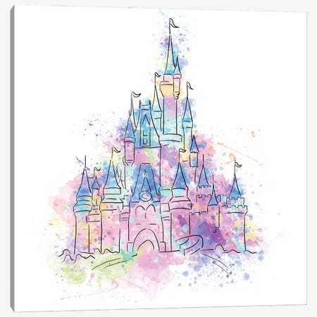 Magic Kingdom Watercolor Castle Canvas Print #EPG136} by Ephrazy Graphics Canvas Wall Art