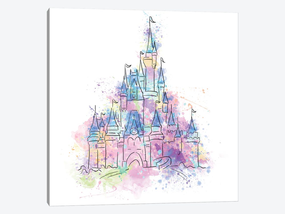 Magic Kingdom Watercolor Castle by Ephrazy Graphics 1-piece Canvas Art Print