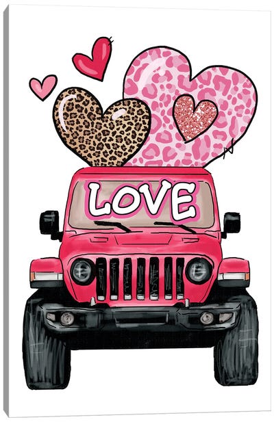 Valentine Off Road With Hearts Canvas Art Print - Ephrazy Graphics