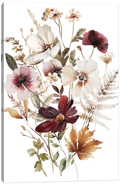 Burgundy Flowers Canvas Art Print - Botanical Illustrations