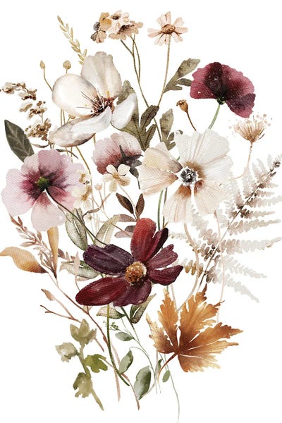Botanical Illustrations: Burgundy Flowers by Ephrazy Graphics