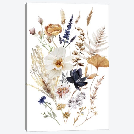 Navy Cream Flowers Canvas Print #EPG193} by Ephrazy Graphics Canvas Print