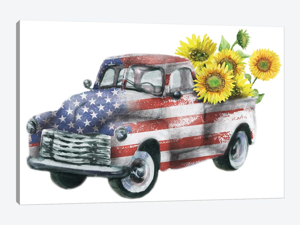 4Th Of July Truck With Sunflowers by Ephrazy Graphics 1-piece Canvas Artwork