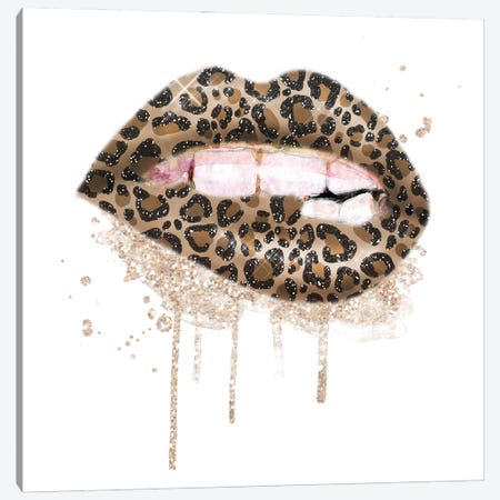 Leopard Glitter Lips Canvas Print #EPG20} by Ephrazy Graphics Art Print