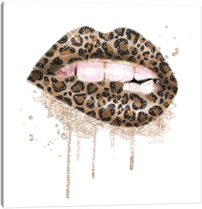 Leopard Glitter Lips Canvas Art Print - Make-Up Art