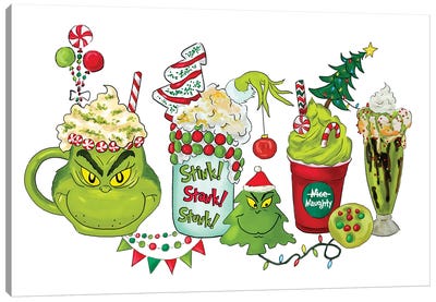 Grinch Latte Canvas Art Print - Holiday Movie Art
