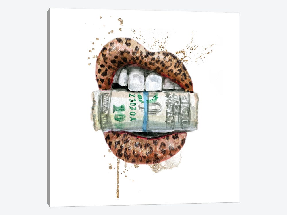 Leopard Lips With Dollars by Ephrazy Graphics 1-piece Canvas Art