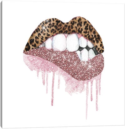 Leopard Pink Glitter Lips Canvas Art Print