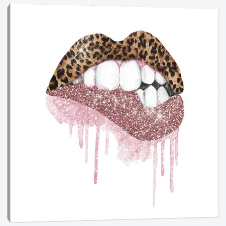 Leopard Pink Glitter Lips Canvas Print #EPG23} by Ephrazy Graphics Canvas Print