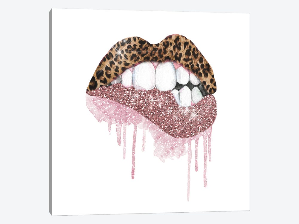 Leopard Pink Glitter Lips by Ephrazy Graphics 1-piece Canvas Art