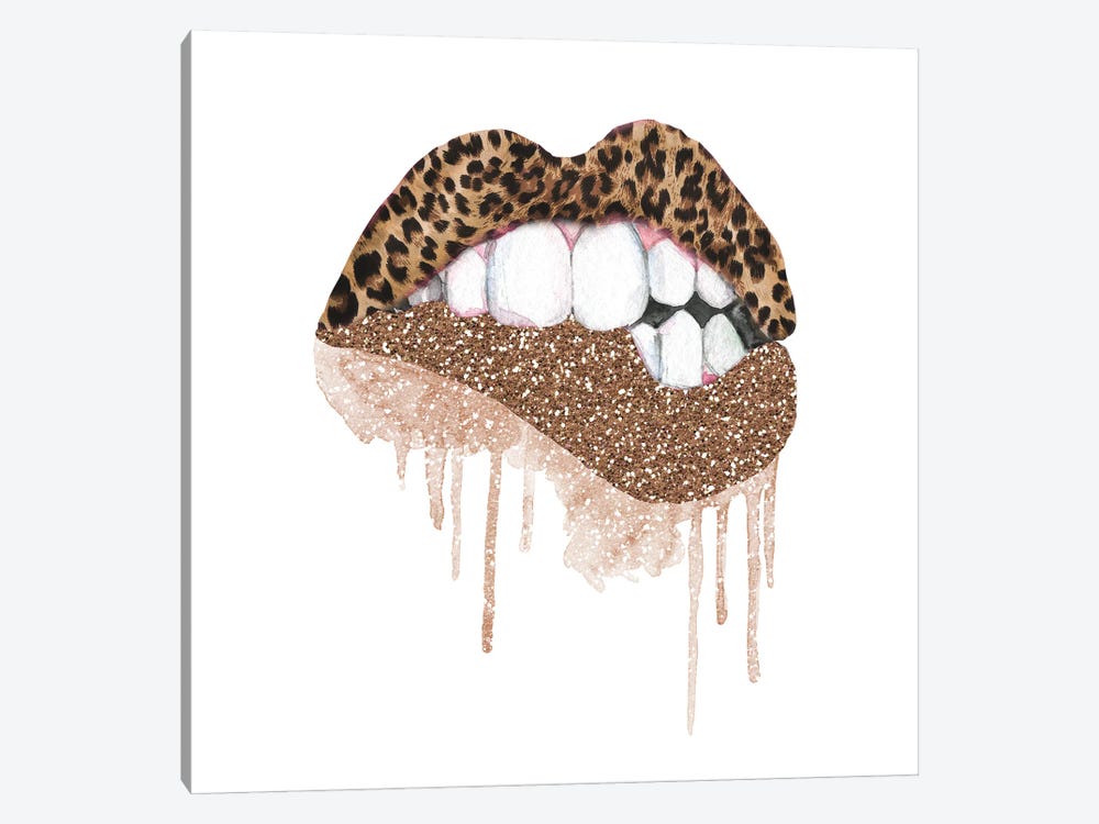 Leopard Gold Glitter Lips by Ephrazy Graphics 1-piece Canvas Art Print
