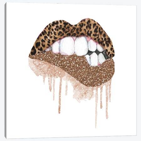 Leopard Gold Glitter Lips Canvas Print #EPG24} by Ephrazy Graphics Canvas Wall Art