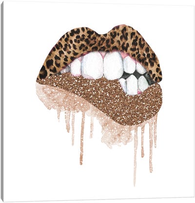 Leopard Gold Glitter Lips Canvas Art Print - Make-Up Art