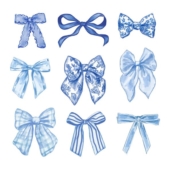 Canvas Print: Coquette Watercolor Bows Blue by Ephrazy Graphics
