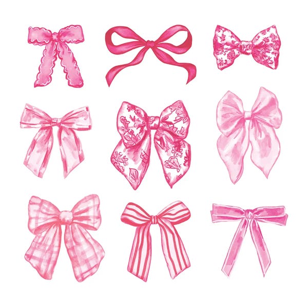 Canvas Print: Coquette Watercolor Bows Pink by Ephrazy Graphics