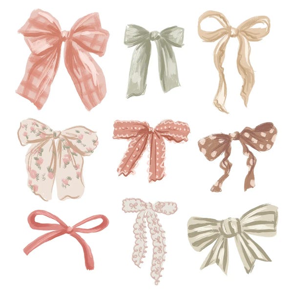 Canvas Print: Coquette Bows Muted Colors by Ephrazy Graphics