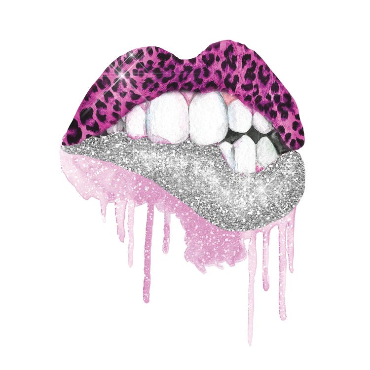 Leopard Pink Silver Glitter Lips