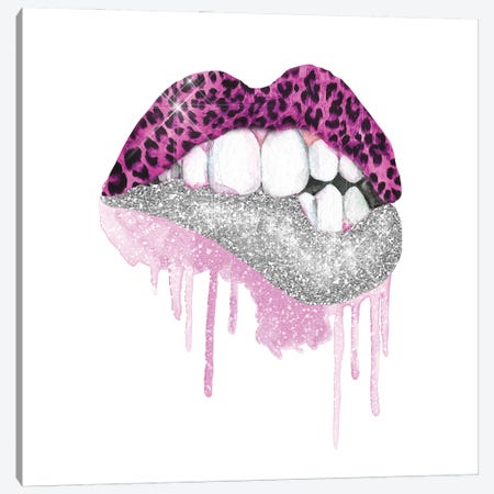 Leopard Pink Silver Glitter Lips Canvas Print #EPG25} by Ephrazy Graphics Canvas Wall Art
