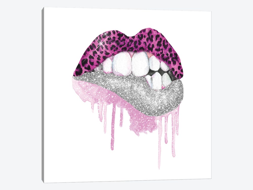 Leopard Pink Silver Glitter Lips by Ephrazy Graphics 1-piece Canvas Wall Art