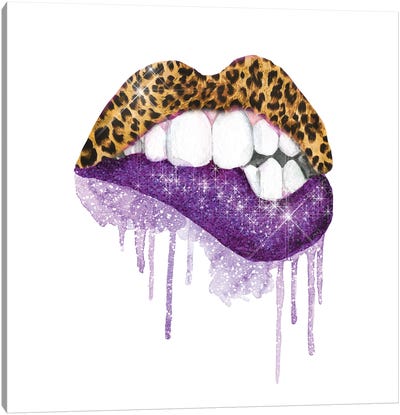 Leopard Violet Glitter Lips Canvas Art Print - Lips Art