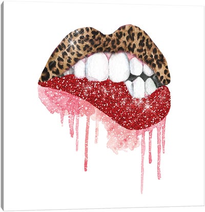 Leopard Red Glitter Lips Canvas Art Print - Make-Up Art