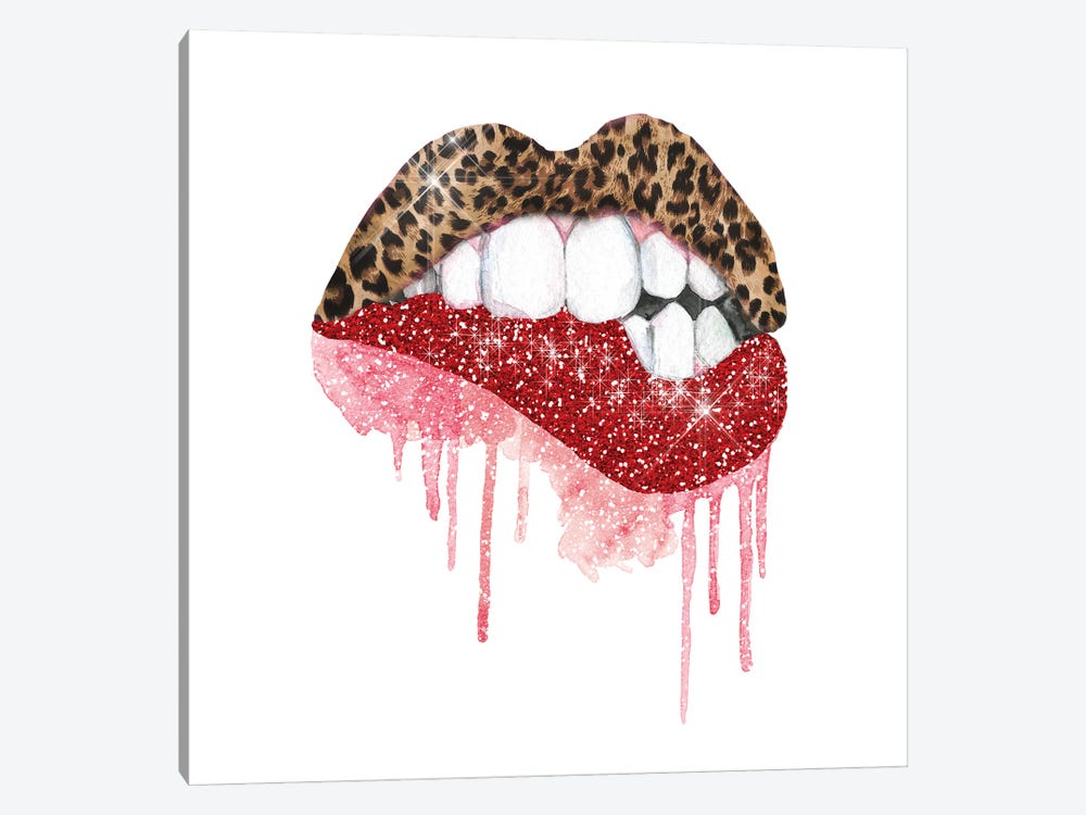 Leopard Red Glitter Lips by Ephrazy Graphics 1-piece Canvas Artwork