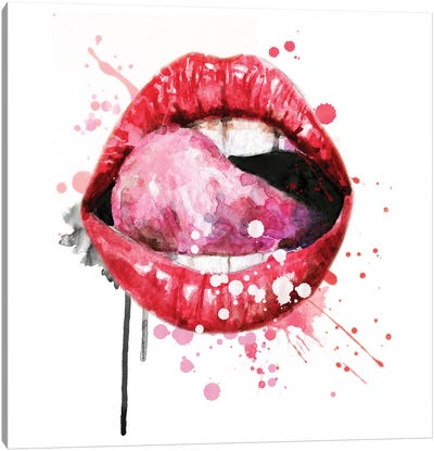 Red Watercolor Lips With Tongue Canvas Art Print - Ephrazy Graphics