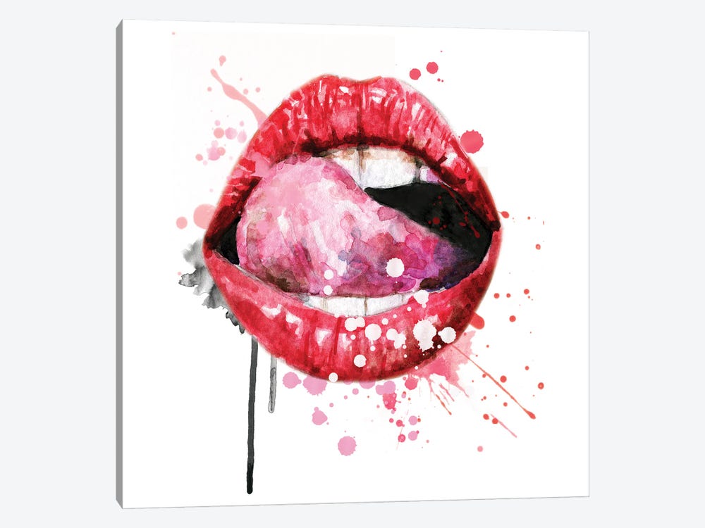 Red Watercolor Lips With Tongue by Ephrazy Graphics 1-piece Canvas Art Print