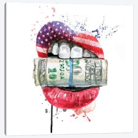 American Flag Lips With Dollars Canvas Print #EPG29} by Ephrazy Graphics Canvas Art Print