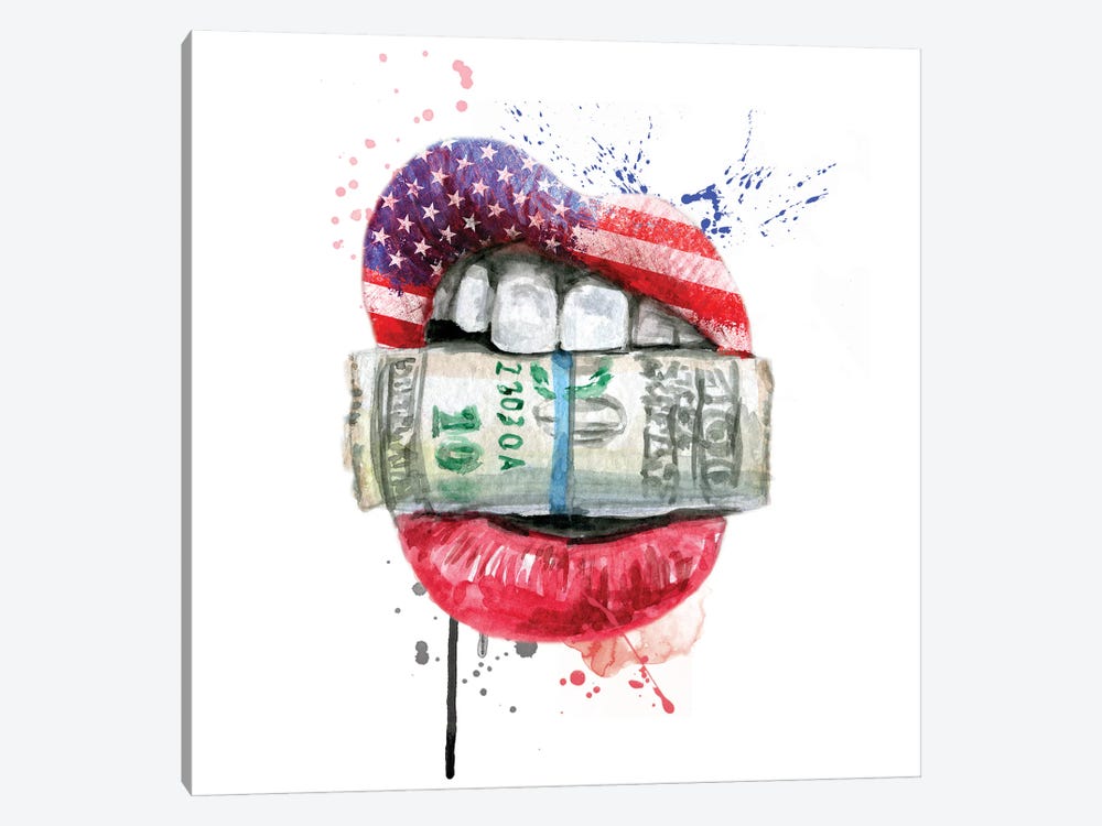 American Flag Lips With Dollars by Ephrazy Graphics 1-piece Canvas Wall Art