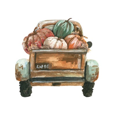 Fall Turquoise Truck Back With Pumpkins by Ephrazy Graphics art print