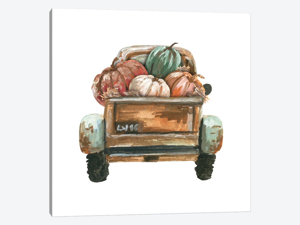 Fall Turquoise Truck Back With Pumpkins by Ephrazy Graphics 1-piece Canvas Artwork