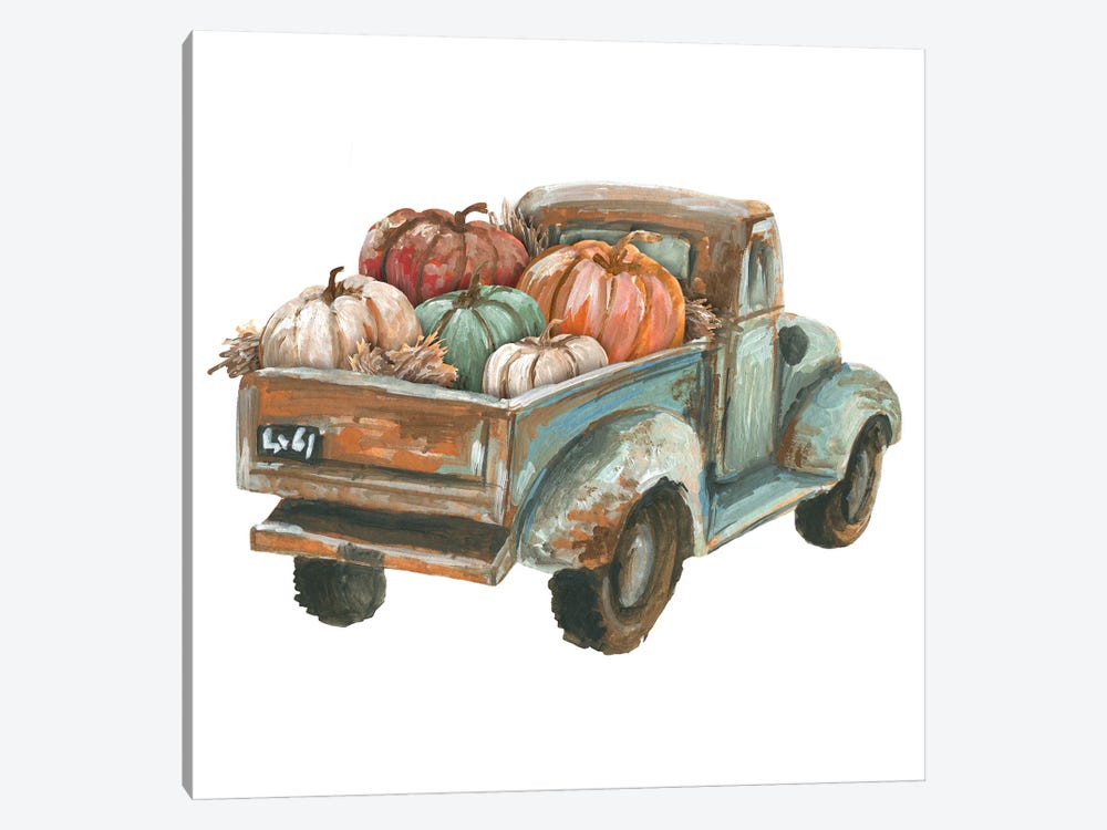 Fall Turquoise Truck With Pumpkins by Ephrazy Graphics 1-piece Canvas Print