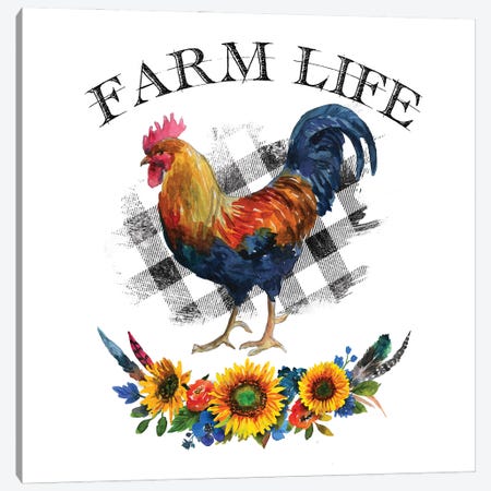 Farm Life Rooster Canvas Print #EPG32} by Ephrazy Graphics Canvas Wall Art