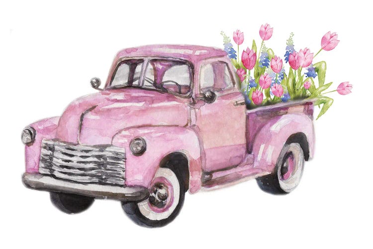 Spring Pink Flower Truck by Ephrazy Graphics wall art