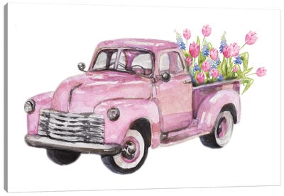 Spring Pink Flower Truck Canvas Art Print