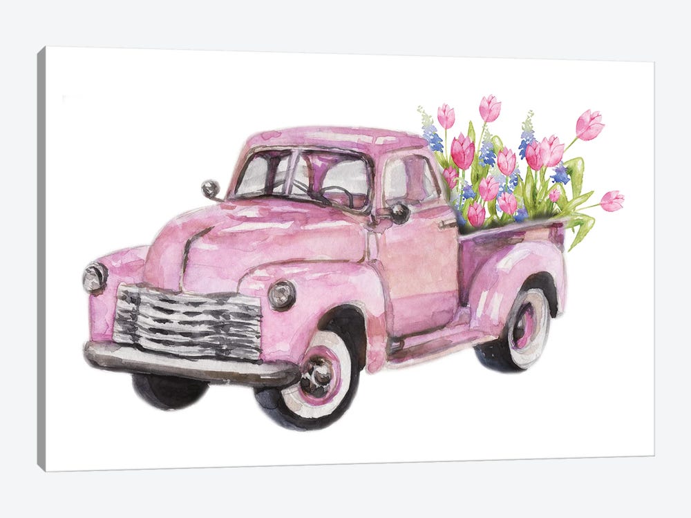 Spring Pink Flower Truck by Ephrazy Graphics 1-piece Canvas Print
