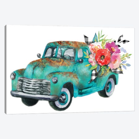 Spring Turquoise Flower Truck Canvas Print #EPG34} by Ephrazy Graphics Canvas Print
