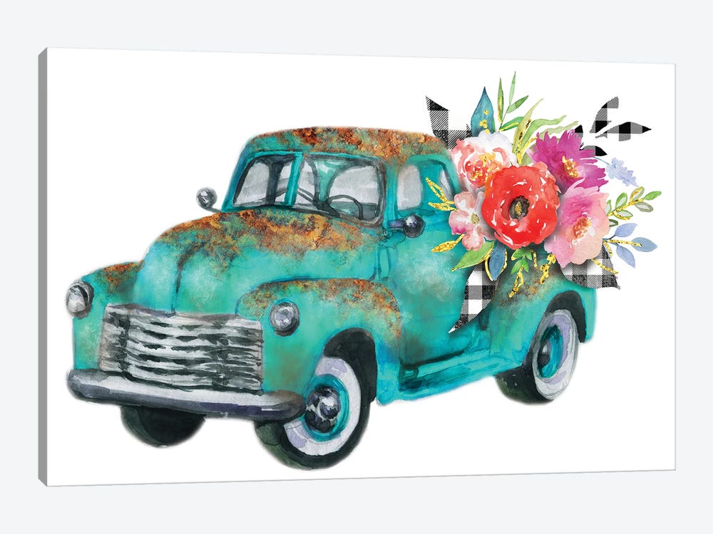 Spring Turquoise Flower Truck by Ephrazy Graphics 1-piece Canvas Artwork