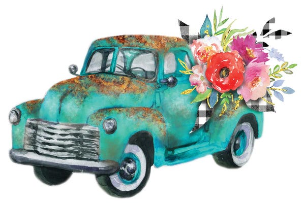 Spring: Spring Turquoise Flower Truck by Ephrazy Graphics