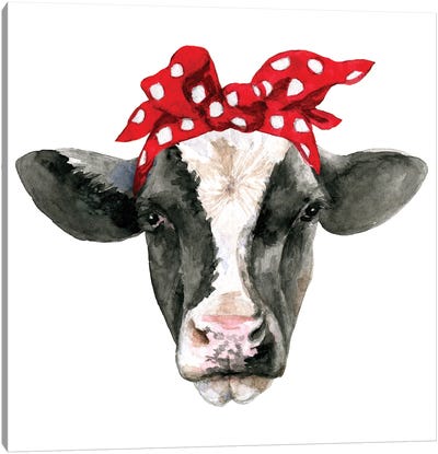 Cow Head With Headband Canvas Art Print - Cow Art