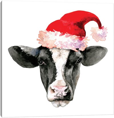 Cow Head. Christmas Canvas Art Print - Farmhouse Christmas Décor