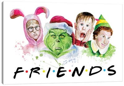 Christmas Friends Canvas Art Print - Sitcoms & Comedy TV Show Art