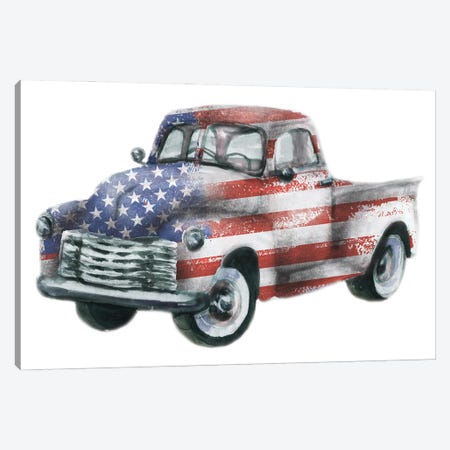 Usa Flag Truck Canvas Print #EPG45} by Ephrazy Graphics Canvas Artwork