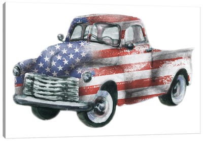 Usa Flag Truck Canvas Art Print - Trucks