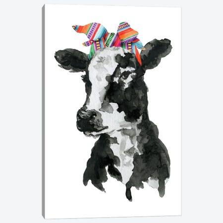 Black White Cow With Serape Headband Canvas Print #EPG46} by Ephrazy Graphics Canvas Wall Art