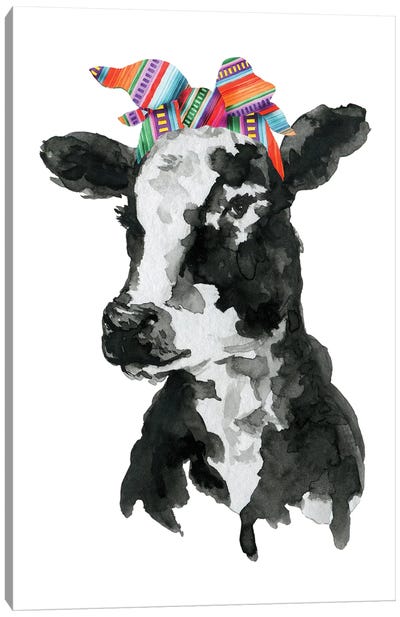 Black White Cow With Serape Headband Canvas Art Print - Ephrazy Graphics