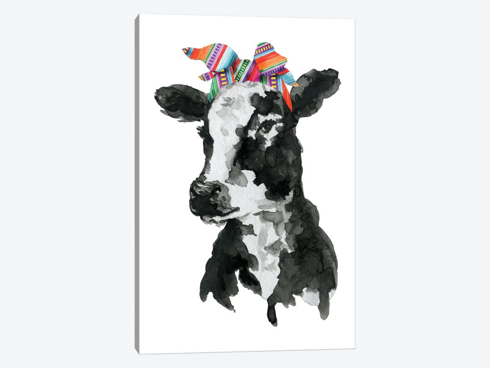 Black White Cow With Serape Headband by Ephrazy Graphics 1-piece Canvas Art Print