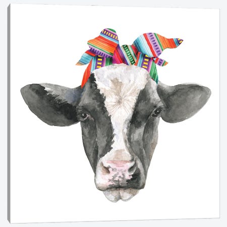 Black White Cow Head With Serabe Headband Canvas Print #EPG47} by Ephrazy Graphics Canvas Artwork
