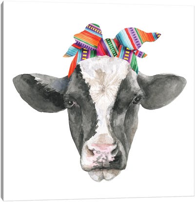 Black White Cow Head With Serabe Headband Canvas Art Print - Ephrazy Graphics